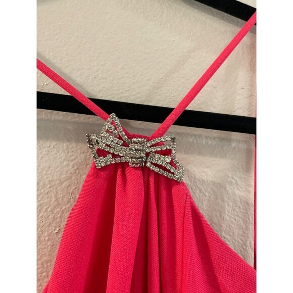 Nicole Bakti Womens Maxi gala maxi Dress halted back gems size small bright pink - Picture 3 of 11